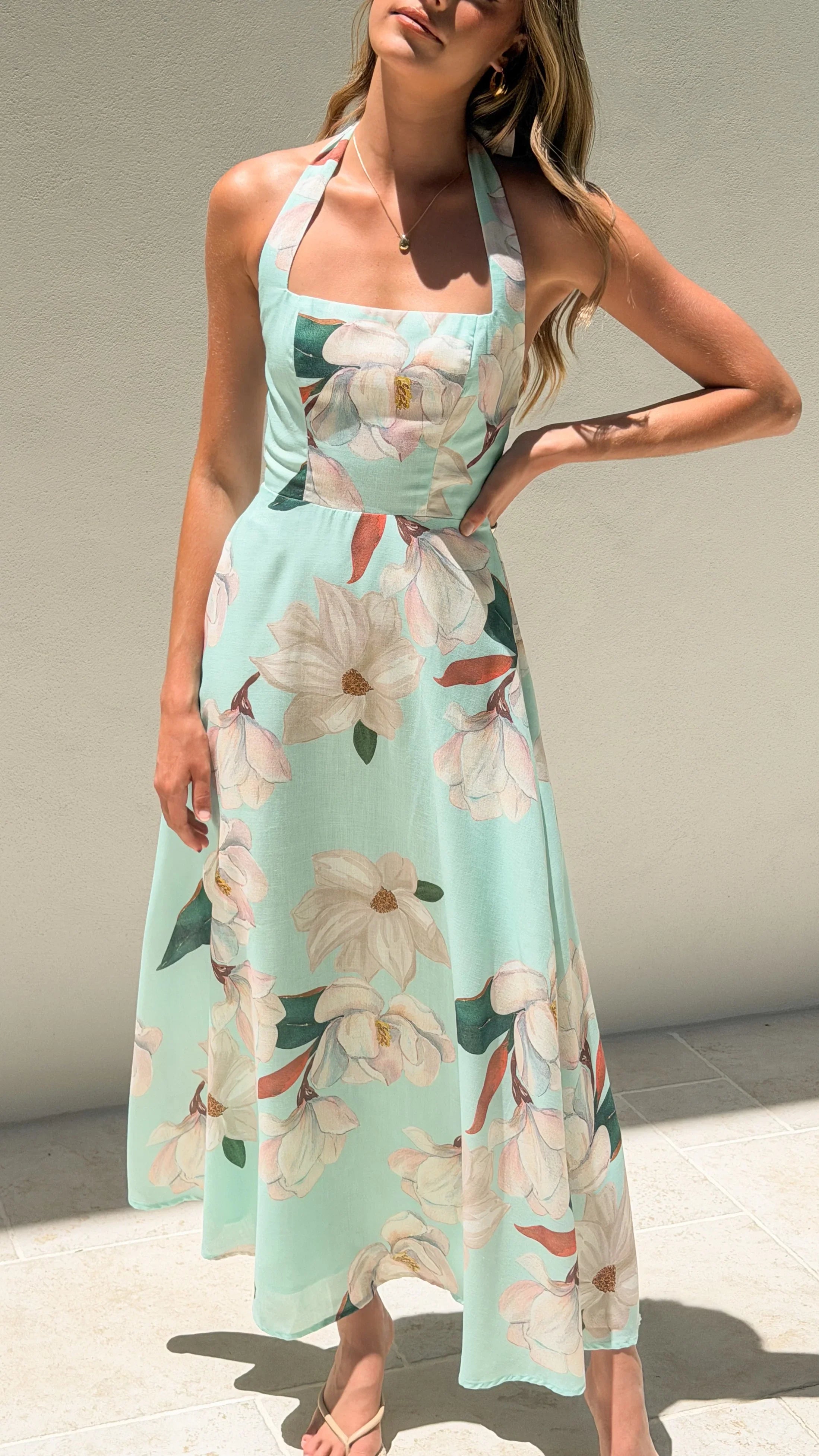 Madelyn Maxi Dress - Aqua/White Floral