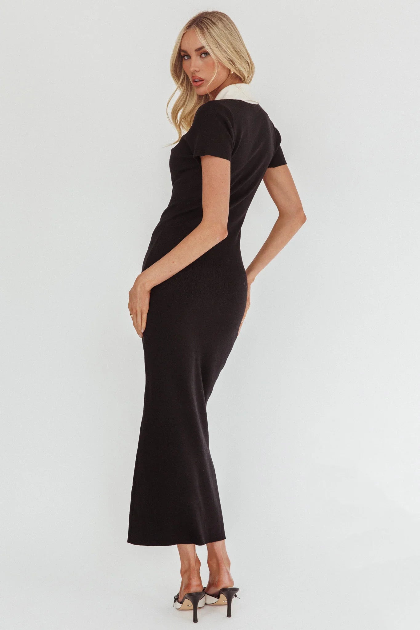 Jessa Mae Button Neckline Knit Maxi Dress Black