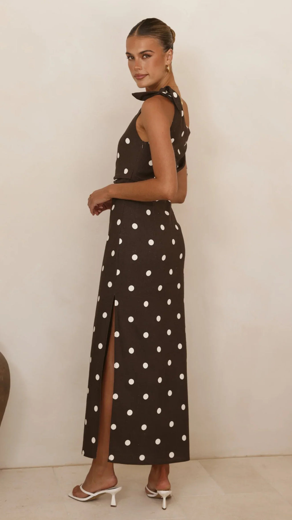 Simone Maxi Dress - Brown Polka Dot