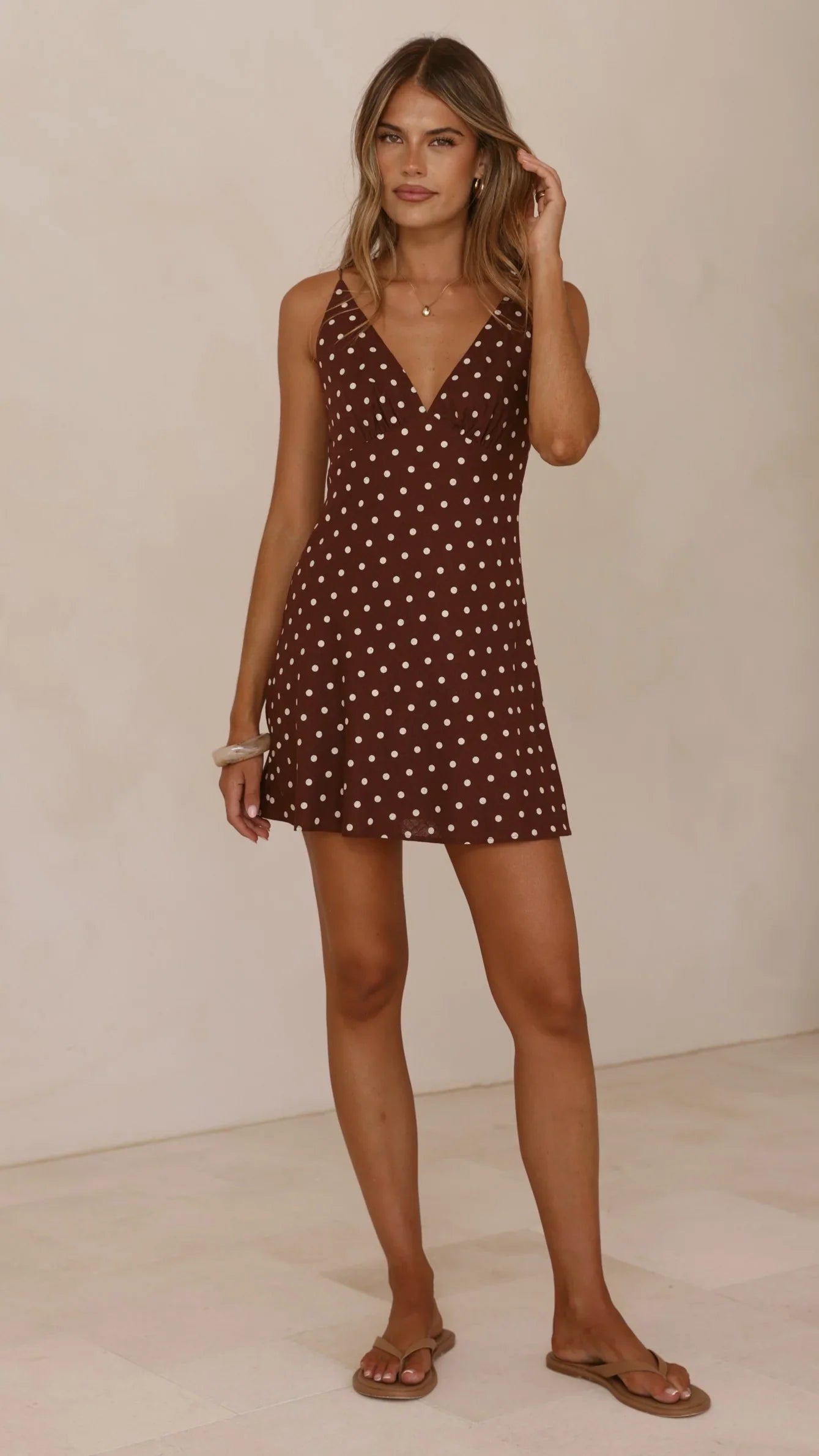 Halina Mini Dress - Chocolate/Nude Spot
