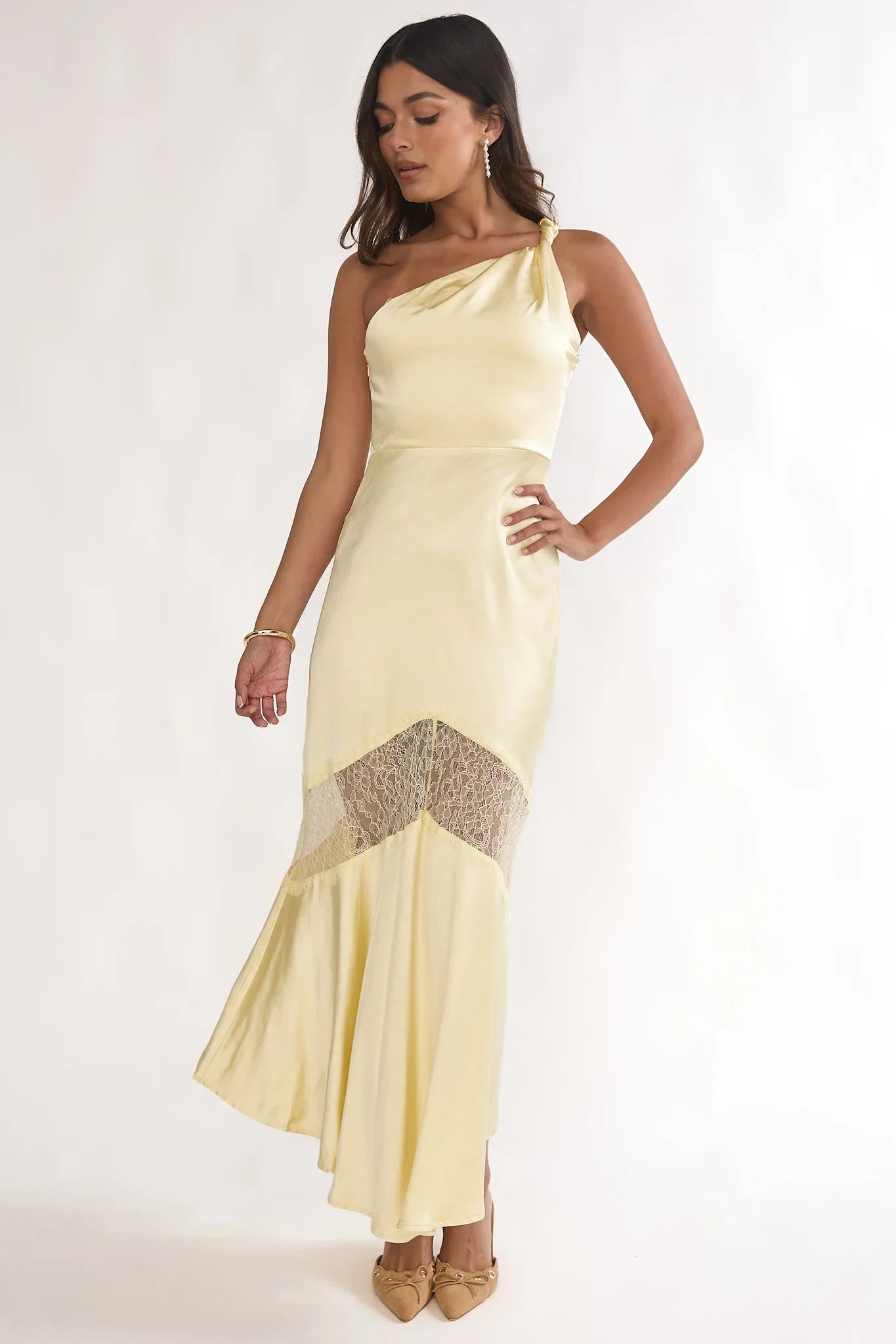 Avielle Lace Trim One-Shoulder Maxi Dress Butter