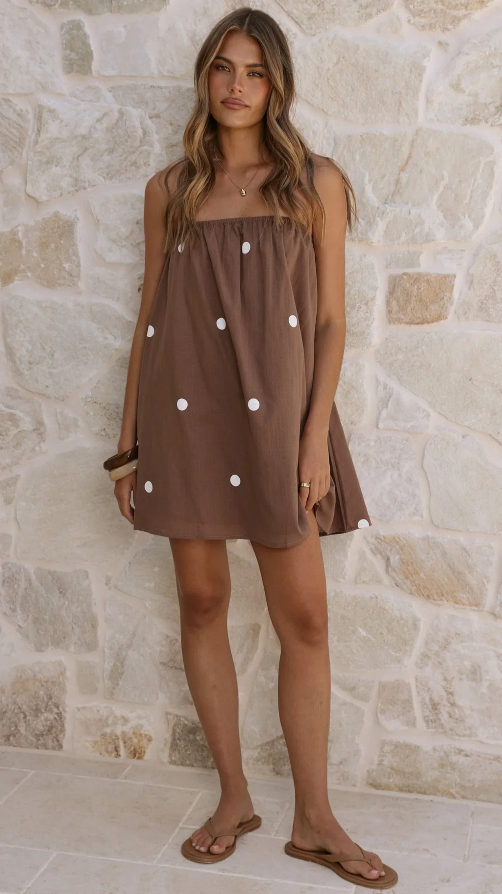 Karina Strapless Mini Dress - Chocolate/White Polka
