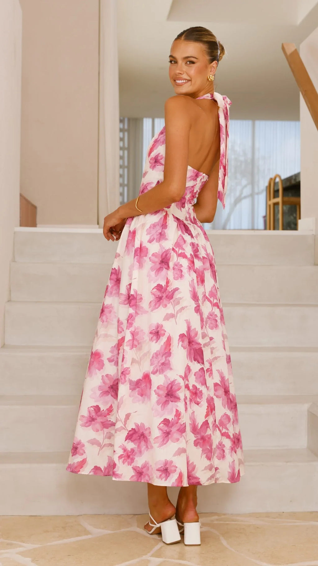 Bryony Halter Neck Maxi Dress - Pink Floral