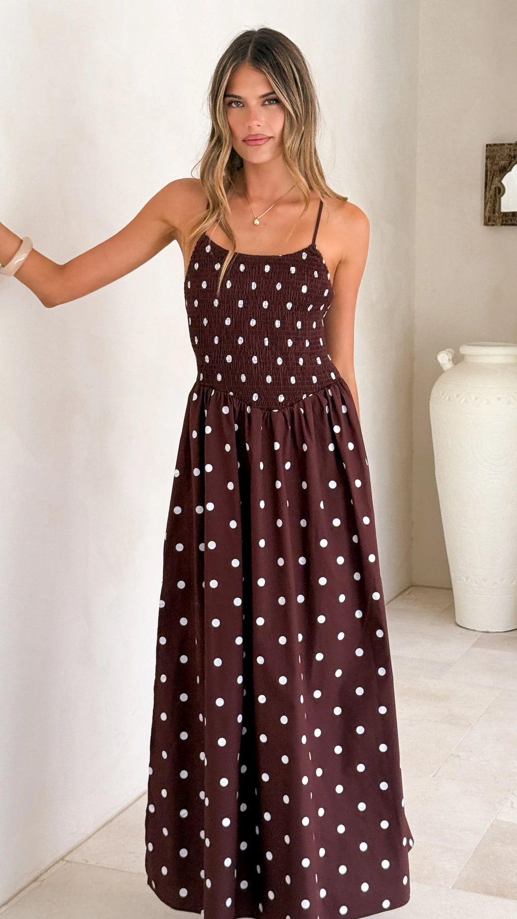 Gena Maxi Dress - Chocolate Polka