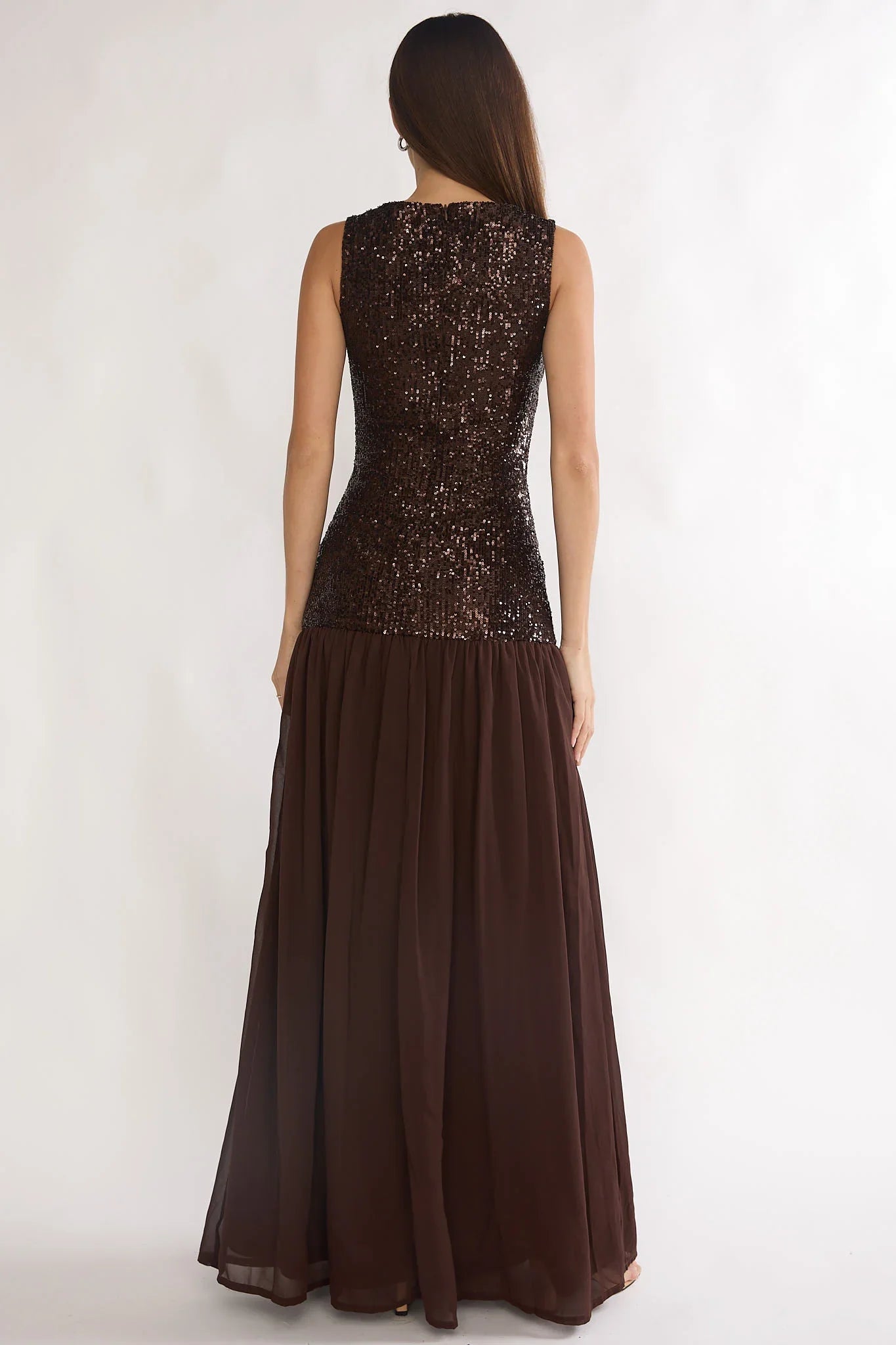 Dioris Rosette Cut-Out Sequin Maxi Dress Sequin Choco