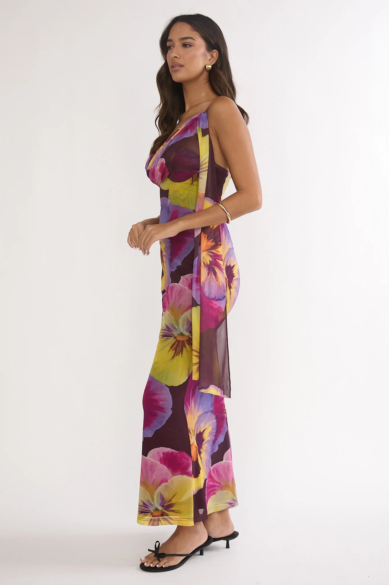 Tallis One-Shoulder Asymmetric Neckline Dress Brown