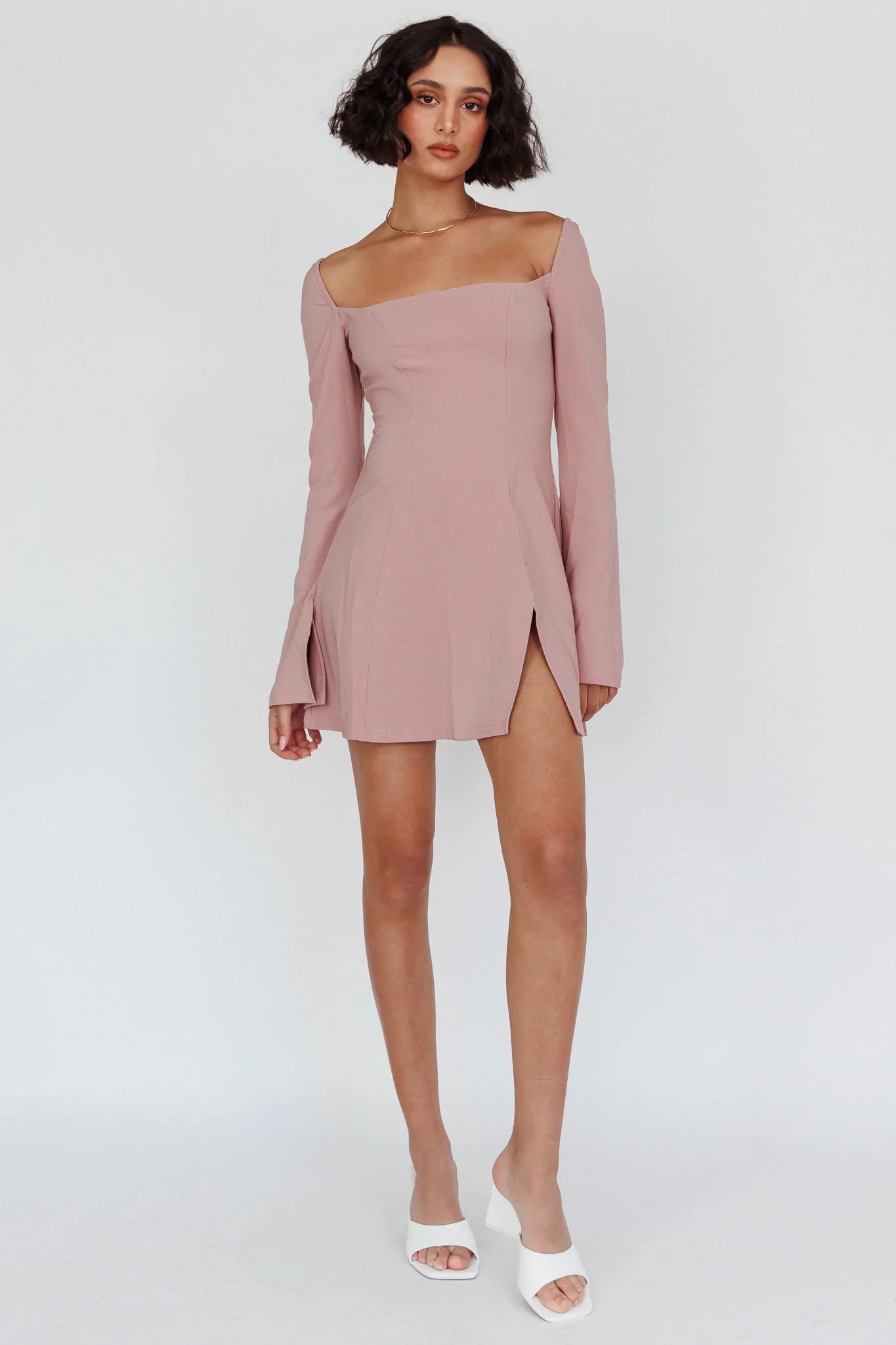 Kieran Long Sleeve A-Line Mini Dress Blush