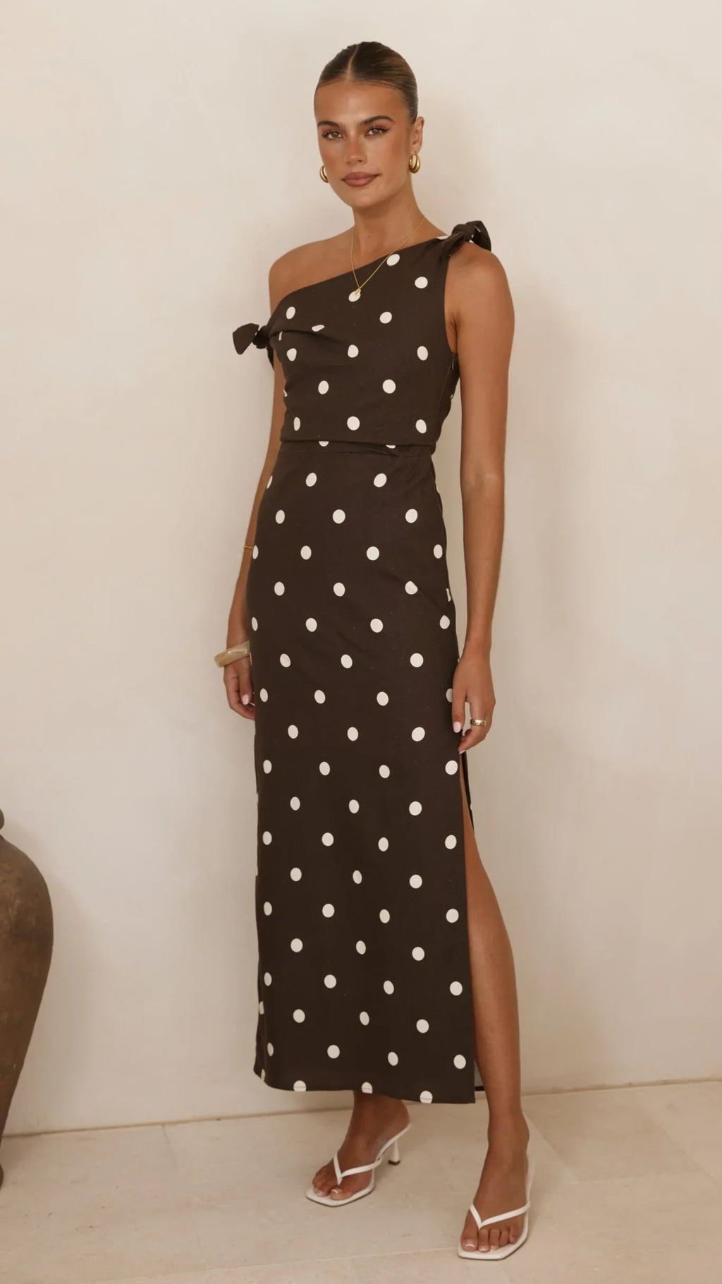Simone Maxi Dress - Brown Polka Dot