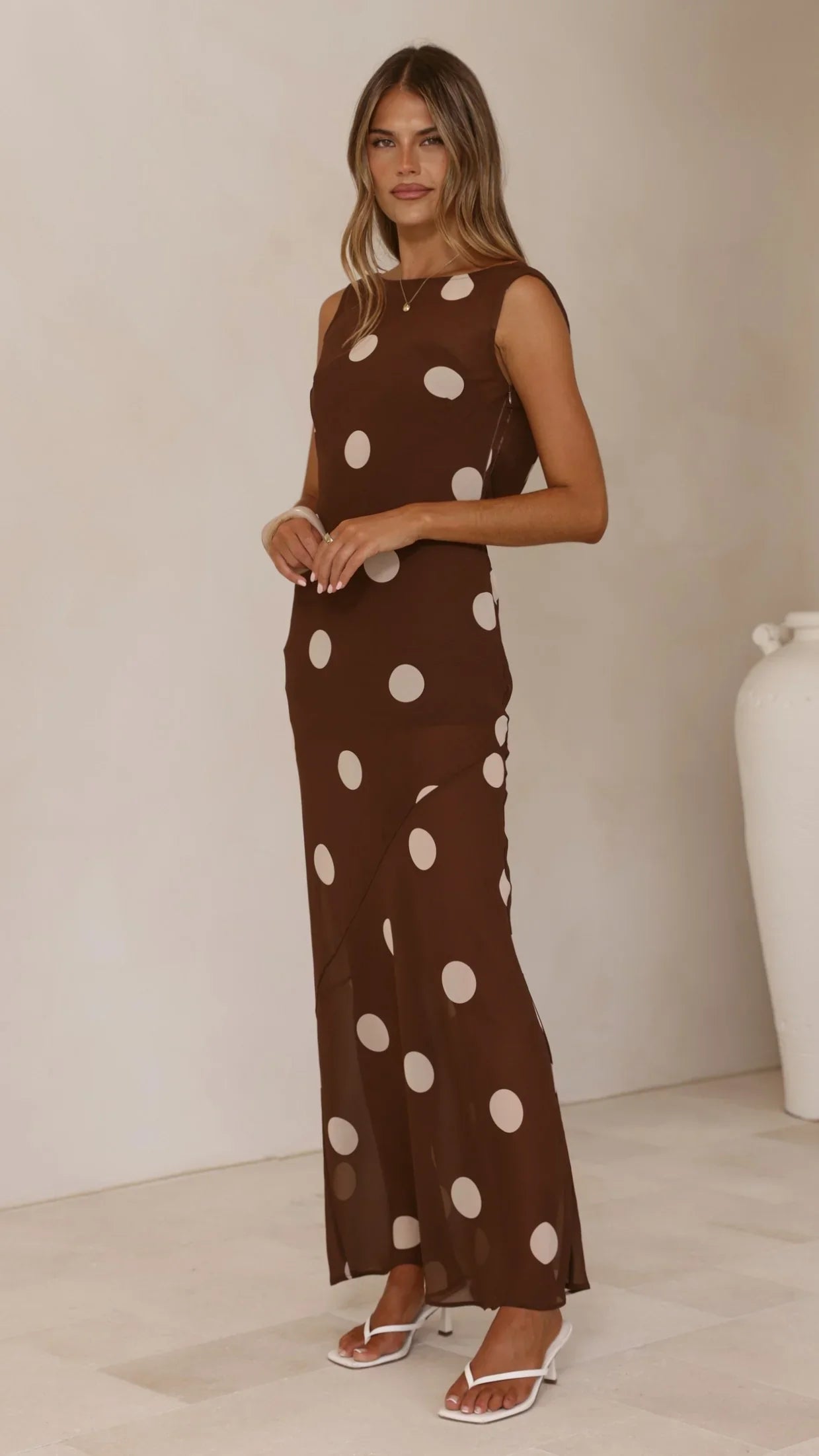 Beverly Maxi Dress - Chocolate/Cream Polka Dot