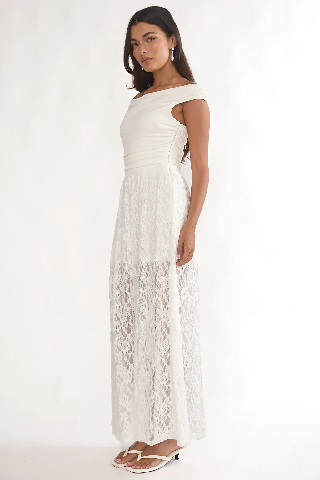 In Blooms Off-Shoulder Lace Maxi Dress White