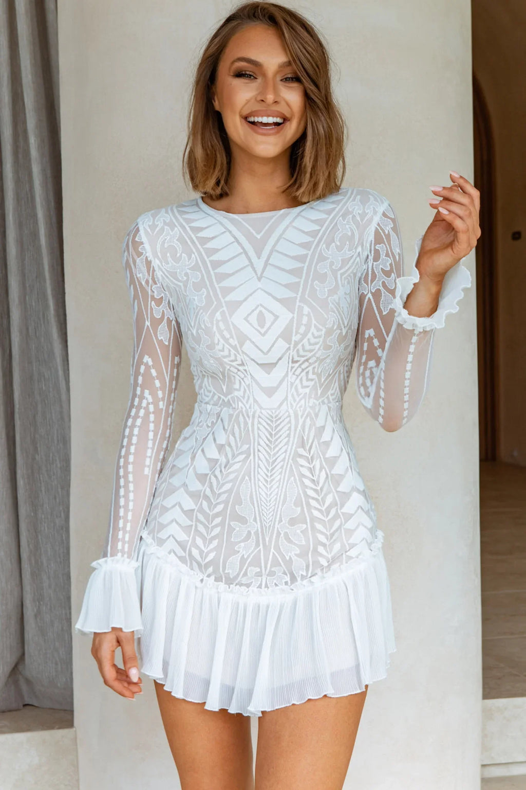 Dreamy Long Sleeve Mini Dress White