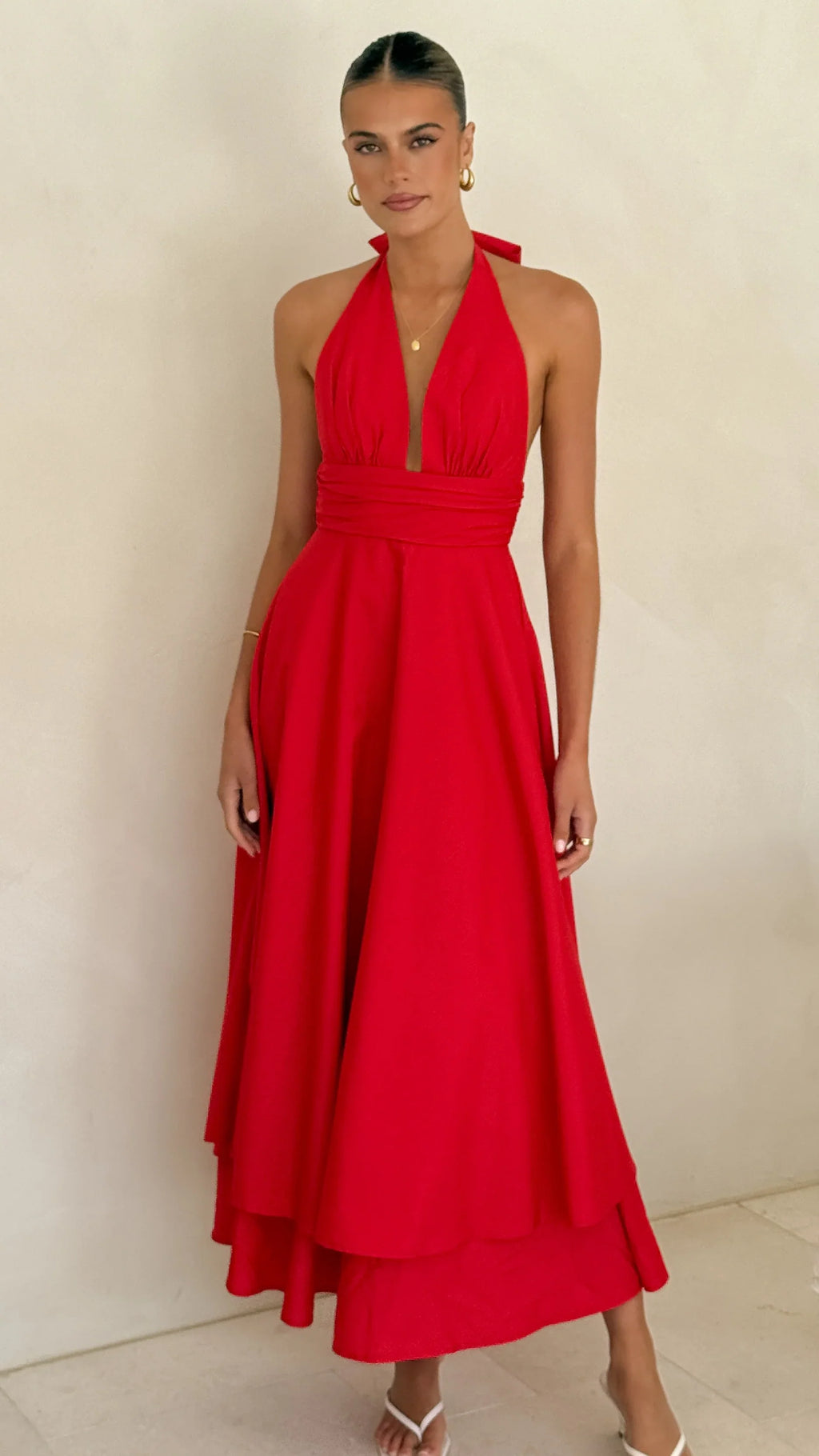 Kathy Halter Neck Maxi Dress - Red