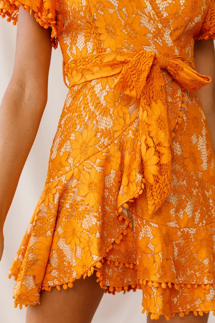 Cami Angel Sleeve Faux Wrap Dress Orange Sunset