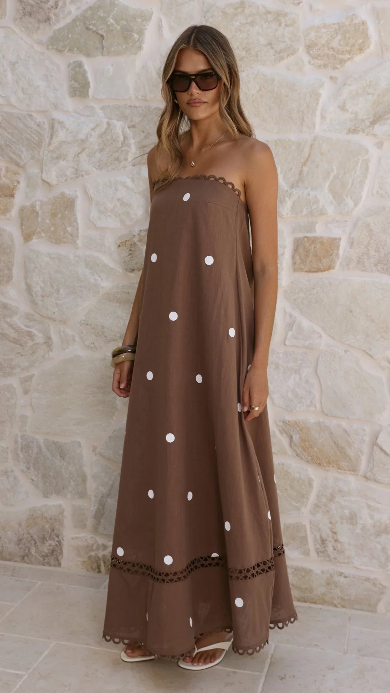 Sandra Maxi Dress - Chocolate/White Polka