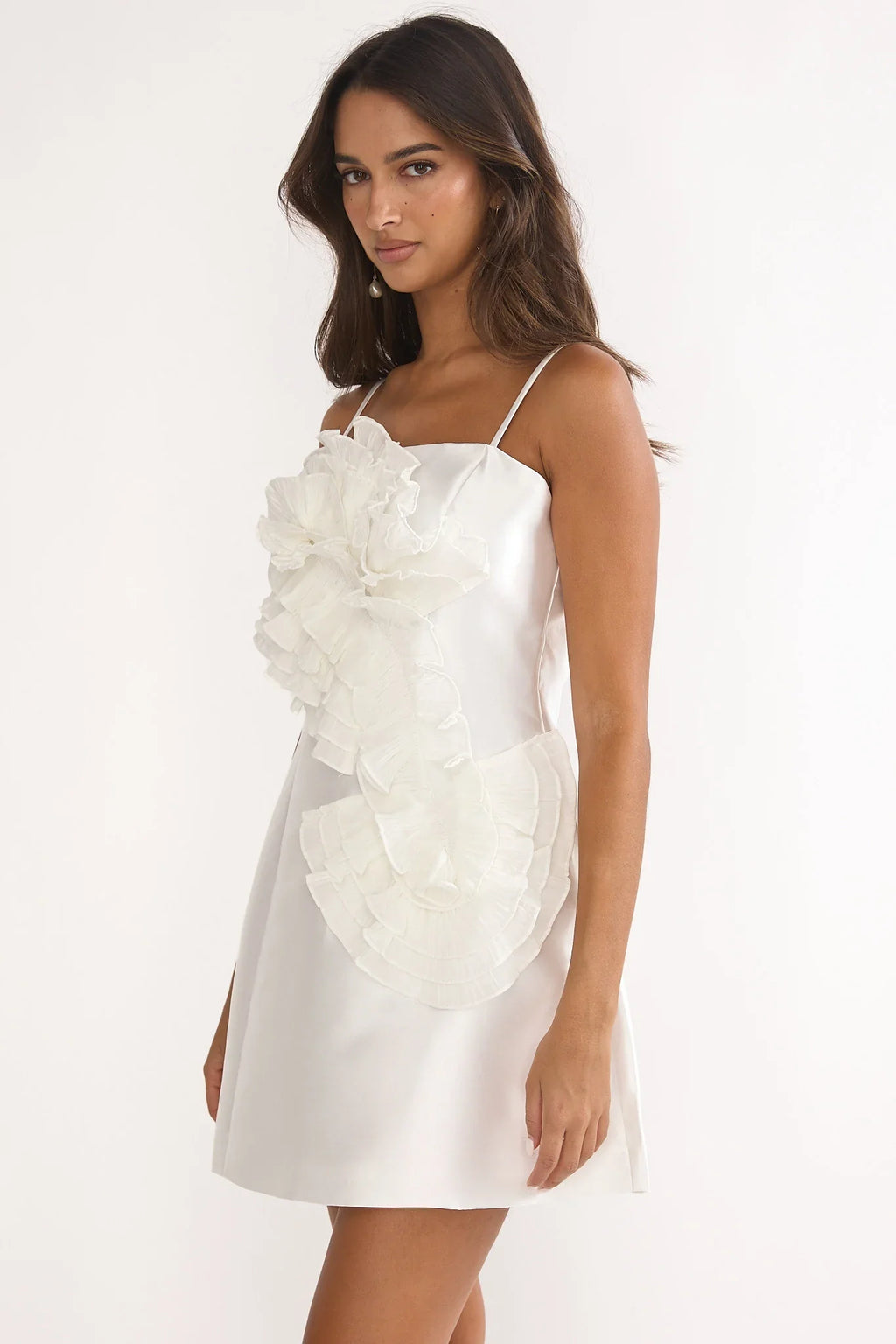 Cosmique 3D Ruffle Design Mini Dress White