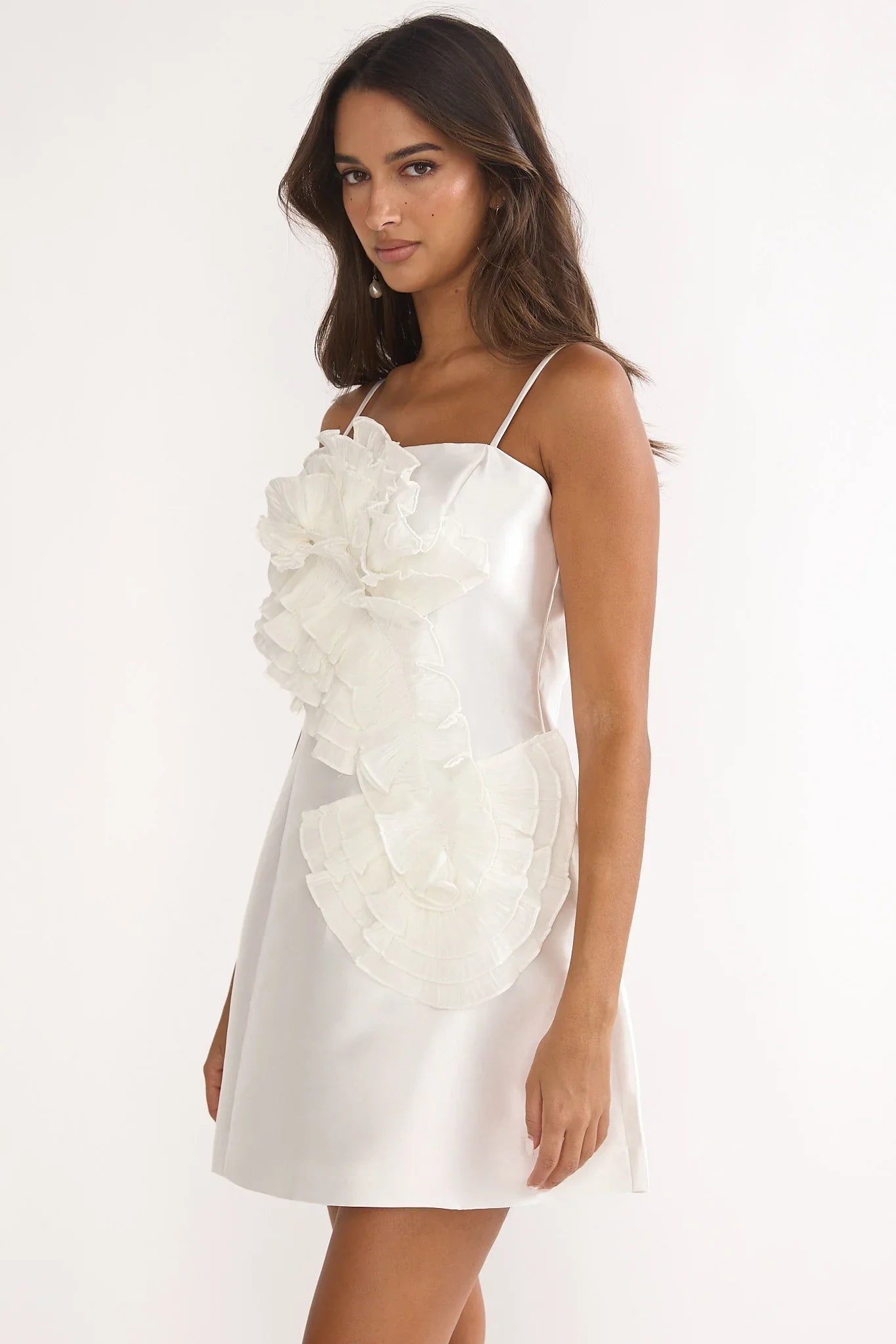 Cosmique 3D Ruffle Design Mini Dress White