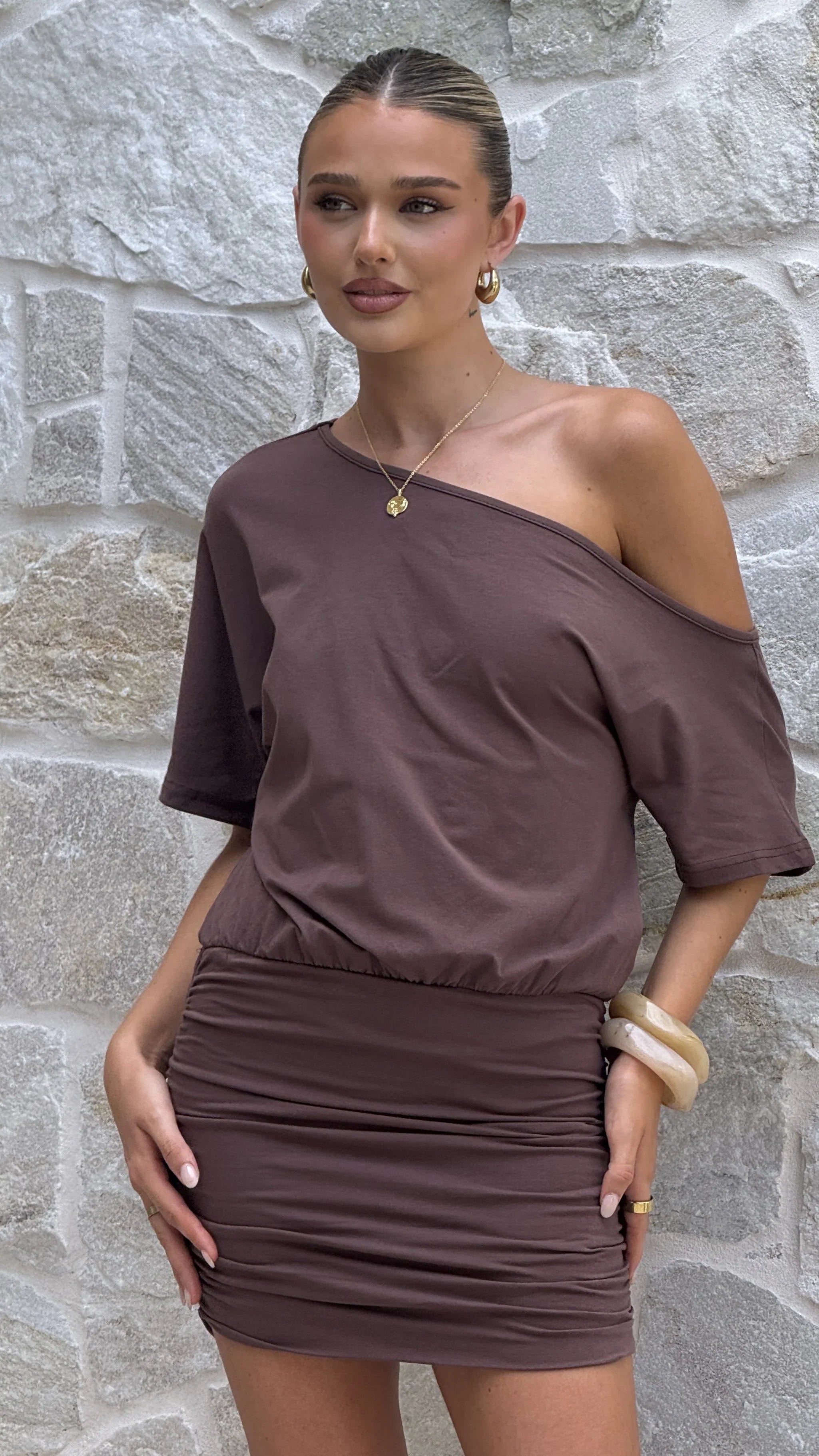 Elowen Mini Dress - Brown