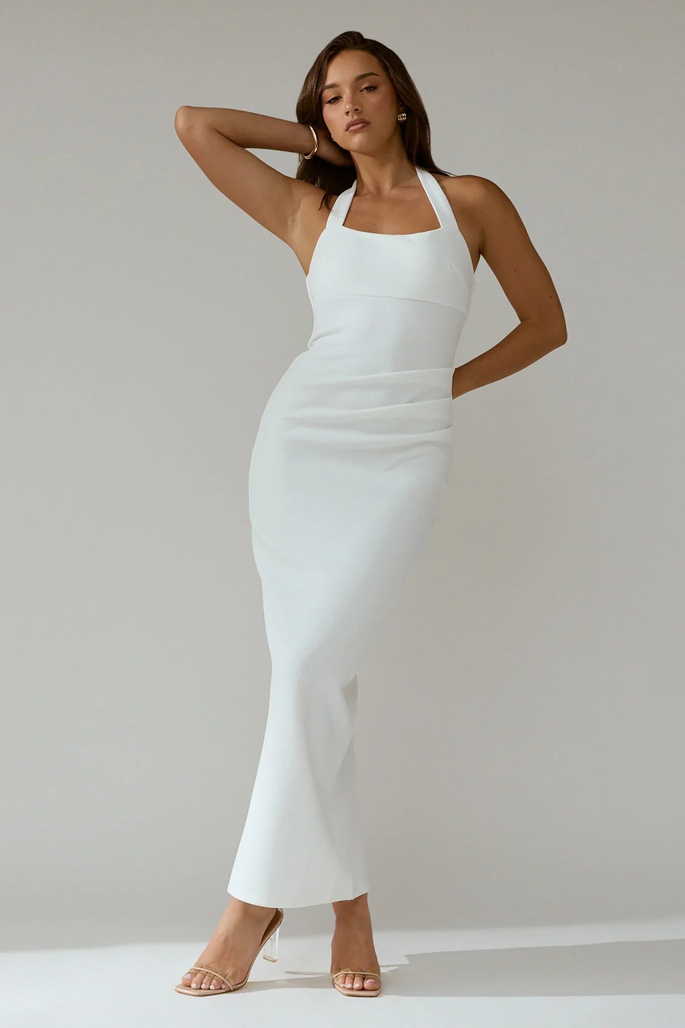Fire Of Stars Halterneck Bodycon Maxi Dress White