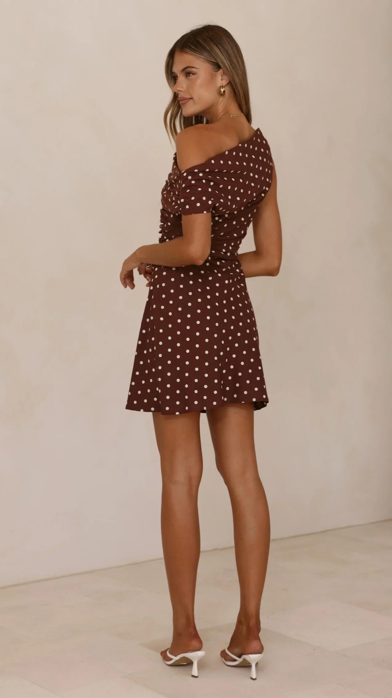 Benni Asymmetric Mini Dress - Chocolate/Nude Spot