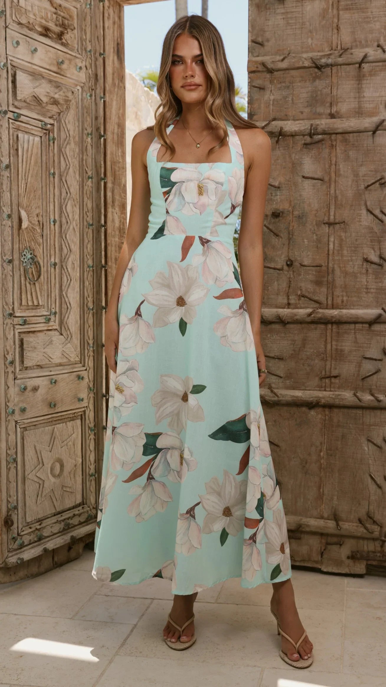 Madelyn Maxi Dress - Aqua/White Floral