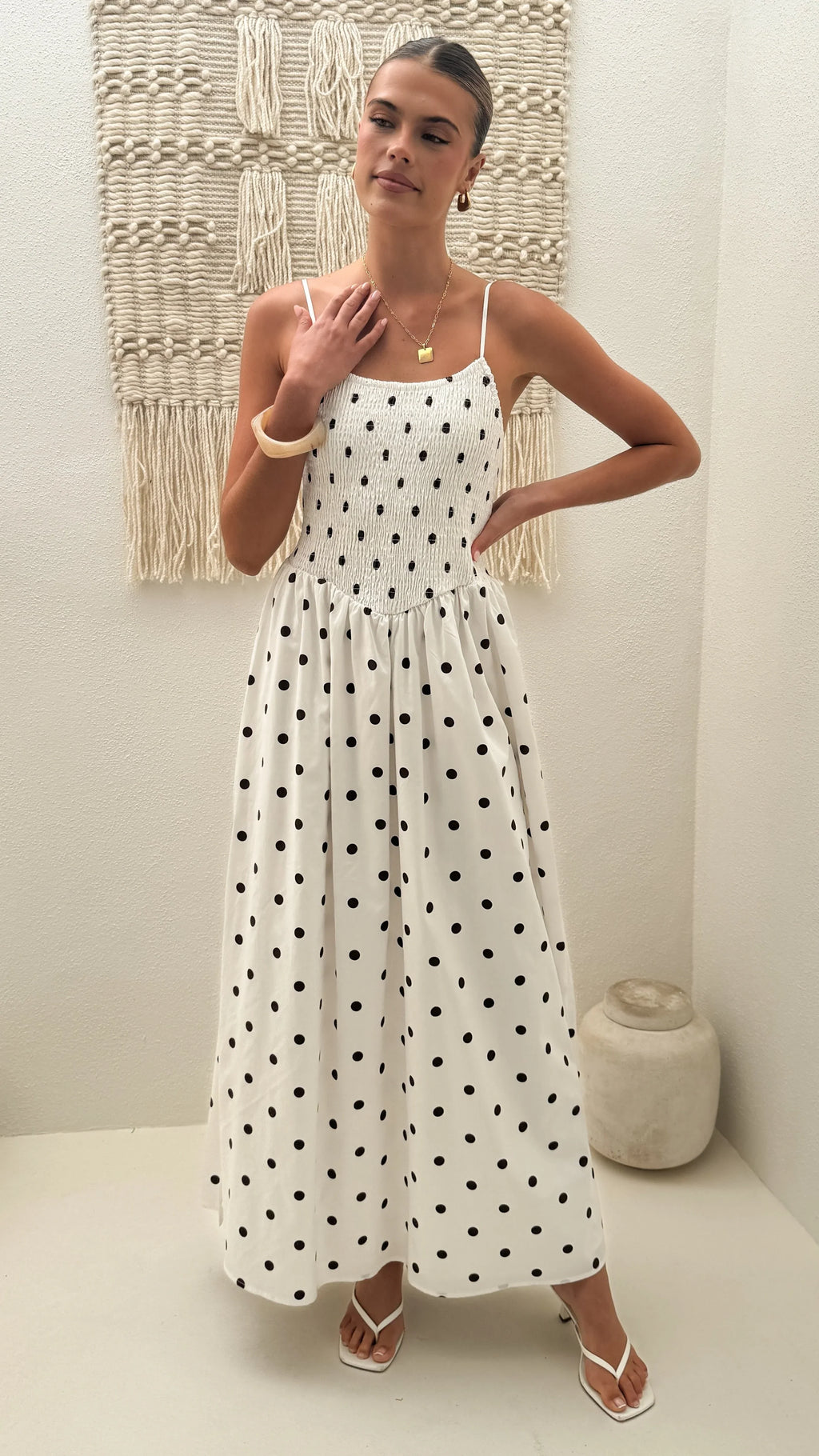 Gena Maxi Dress - White Polka