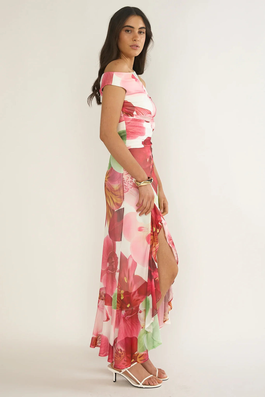 Moonlit Magic Asymmetric Neckline Maxi Dress Floral