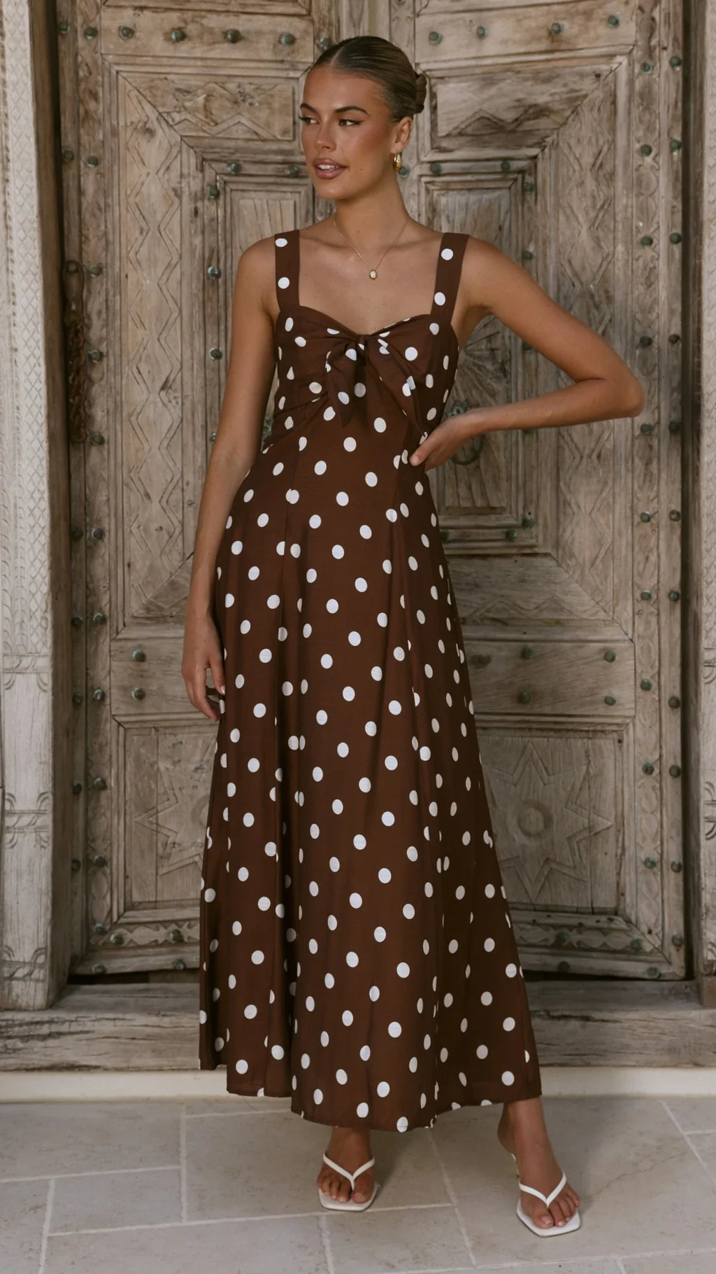 Kara Maxi Dress - Chocolate Polka