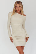 Nysha Asymmetric Neckline Mini Dress Oat