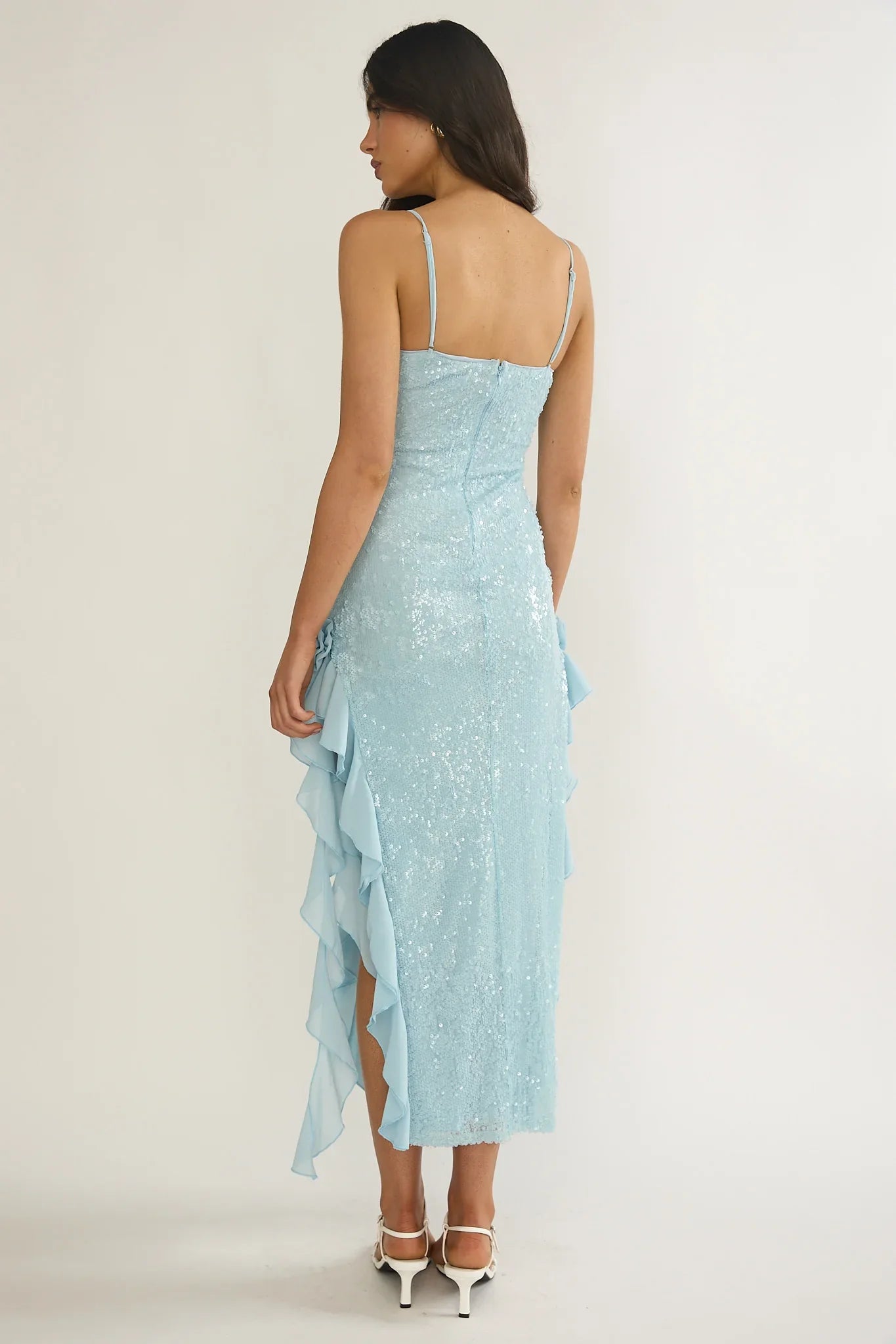 Sky's The Limit Ruffle Maxi Dress Sequin Blue