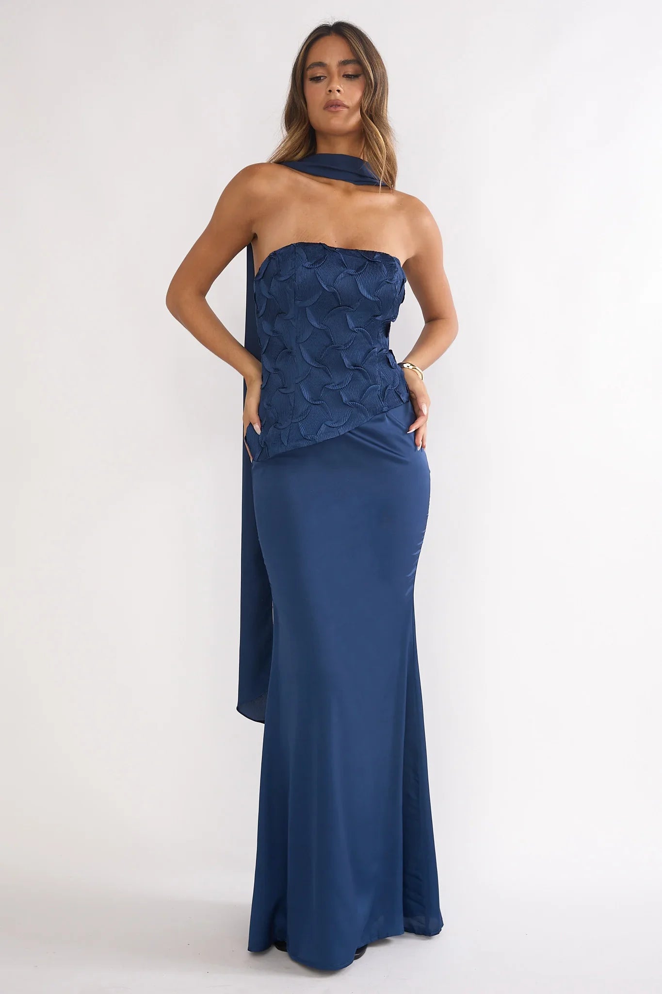 Veradis Strapless Scarf Maxi Dress Navy