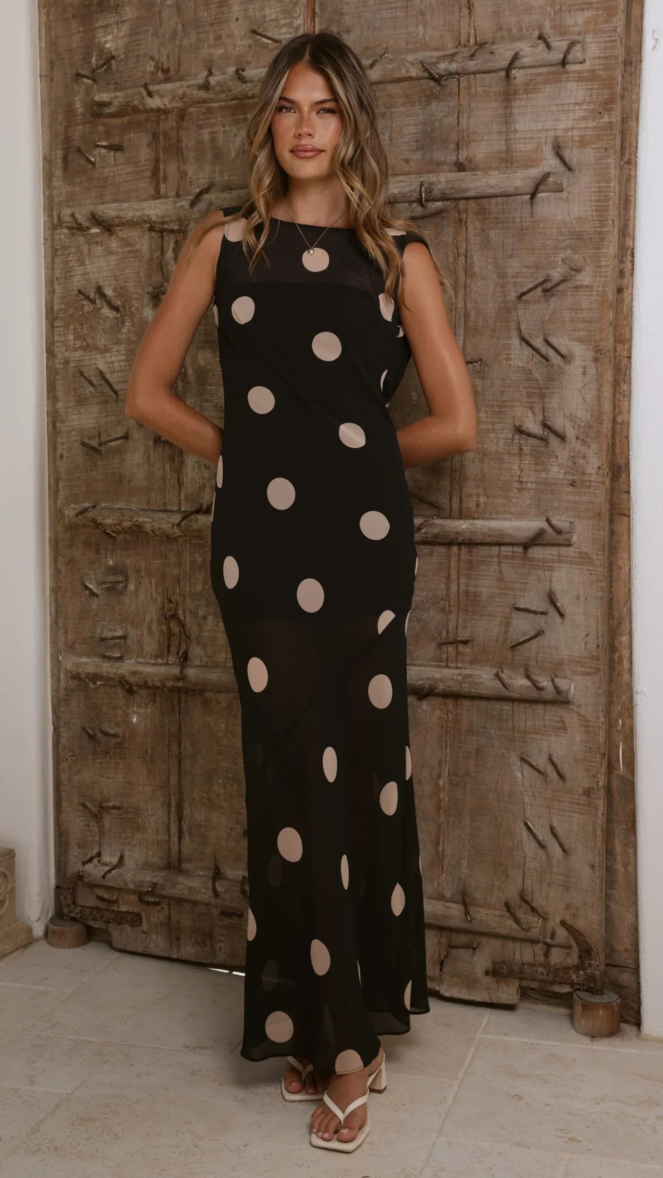 Beverly Maxi Dress - Black/Cream Polka Dot