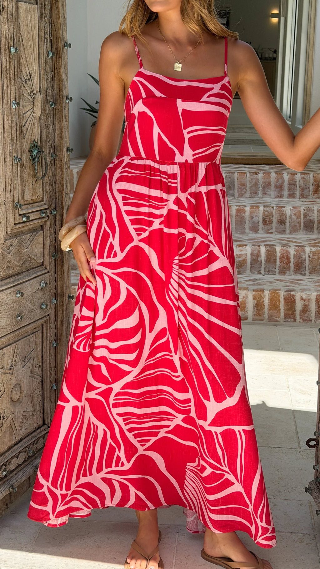 Daytona Maxi Dress - Red / Pink Print