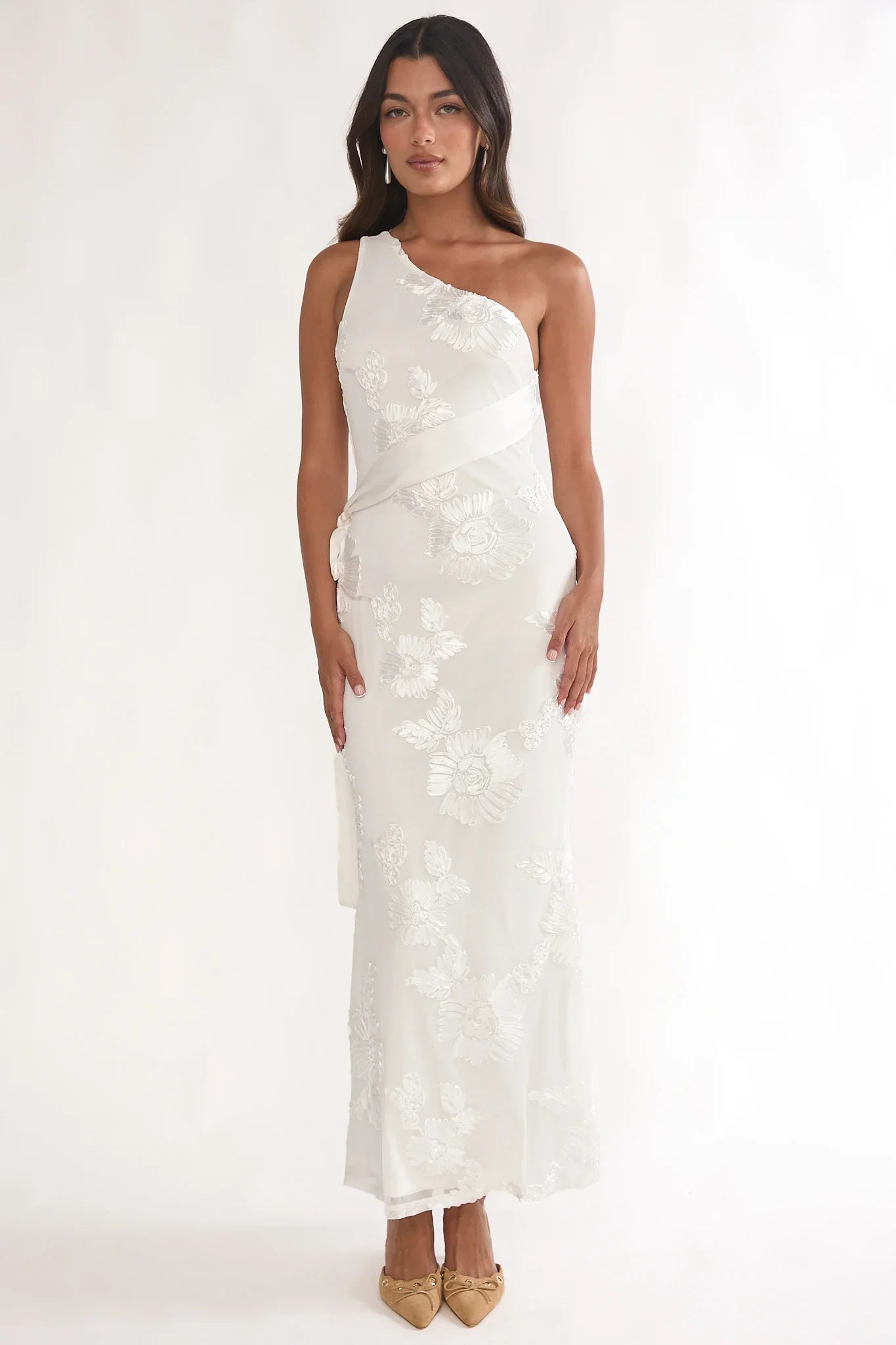 Kairi One-Shoulder Sash Maxi Dress White