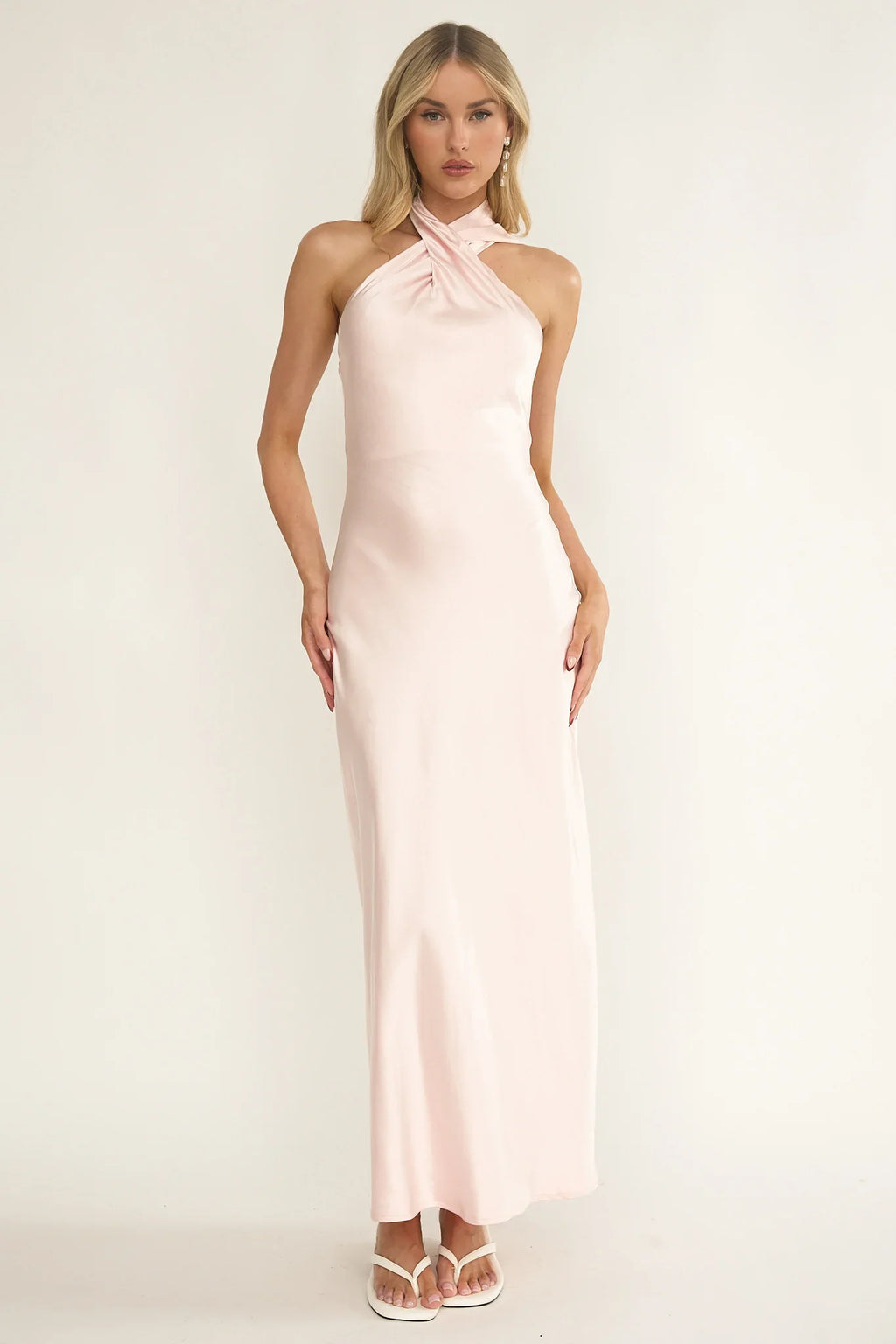 Alvara Crossover Halterneck Maxi Dress Pink