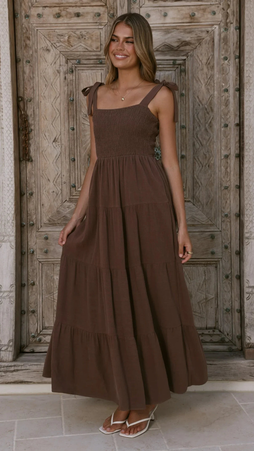 Carlina Tiered Maxi Dress - Chocolate