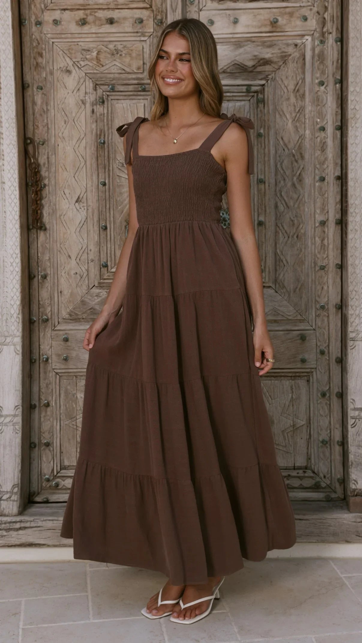 Carlina Tiered Maxi Dress - Chocolate