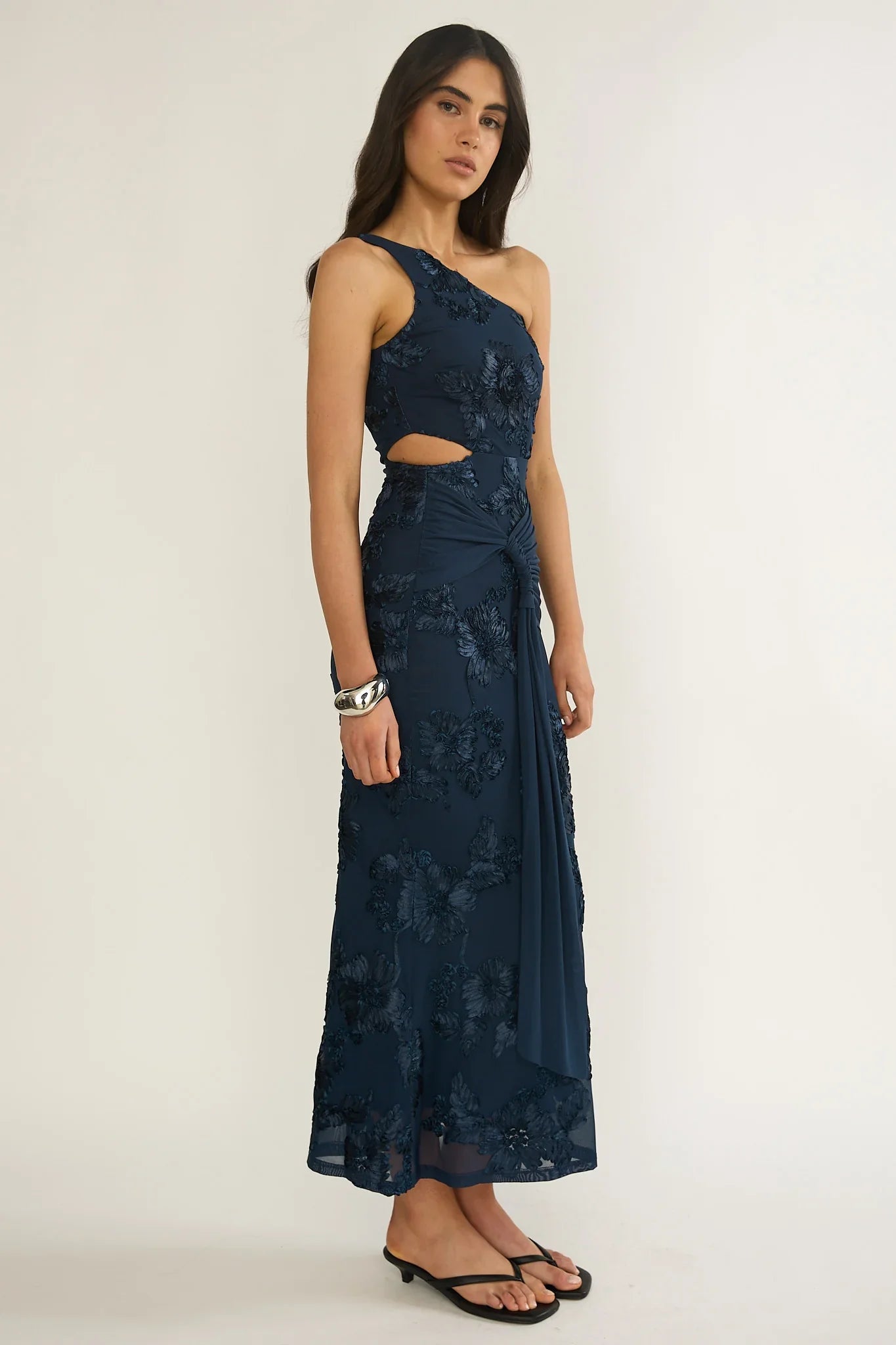 Luli One-Shoulder Cut-Out Maxi Dress Textured Navy