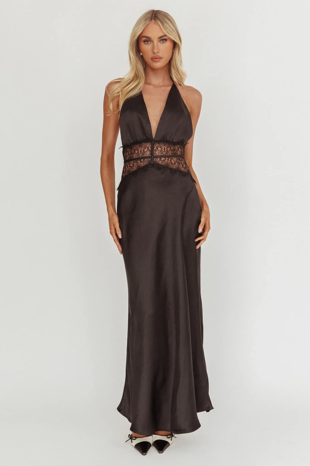 Tarly Lace Waist Halter Maxi Dress Black